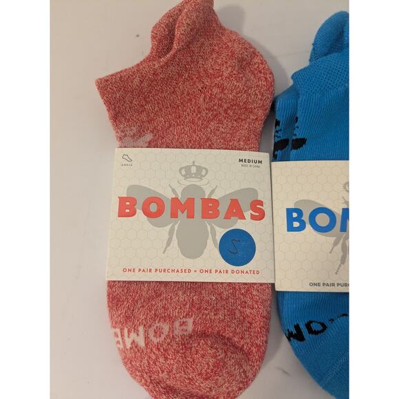3 Pair Bombas Women's Ankle Sock and Mid Height Sock Size Medium Red Blue Black - Picture 2 of 7